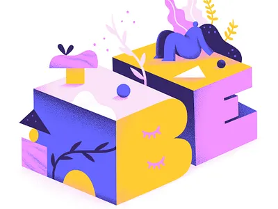 be be here now be present block letters calm conceptual conceptual illustration editorial illustration illustration lettering art peaceful surreal