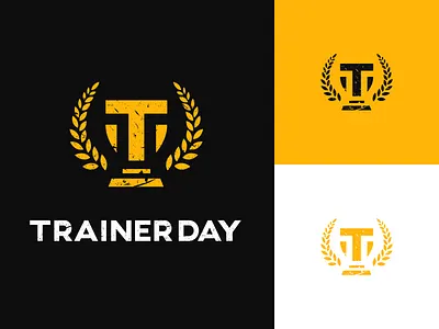 Trainerday - official logo bay champion coach cup gym illustrator laurel laurel wreath logo logo design logotype orange sport t letter t logo trainer training vintage win winning