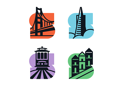 City Logo Icons branding design golden gate icon iconic identity illustration logo san francisco simple tourism transamerica trolley typography vector