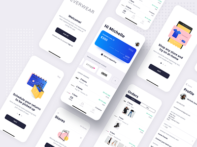 Everwear UI app card ecommerce illustration minimalistic mobile navigation onboarding order payment profile ui ux