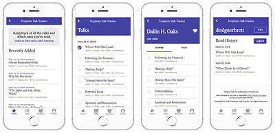 Prophetic Talk Tracker app design drupal lds tracker ui web