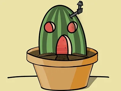 A plant pot watermelon house cartoon fruit house illustration procreate