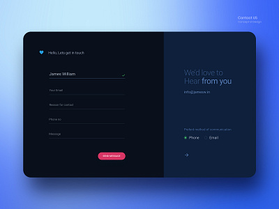 Contact Us UI color concept contact contact form creative dark mode dark ui design information design ui ui ux ux web website