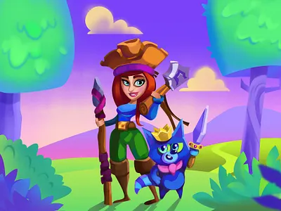 victoria tretiakova girl v2 2d art 2d art cartoon isometric 2dart art for game cartoon style character design character woman illustration landscape logo