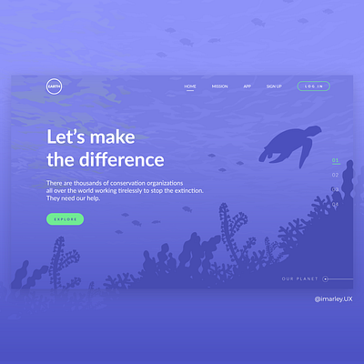 Earth Conservation App Landing Page conservation design experiencedesign gradient illustration imarley.ux sea turtle ui uidesign uiux uiuxdesign user interface ux vector web website wildlife