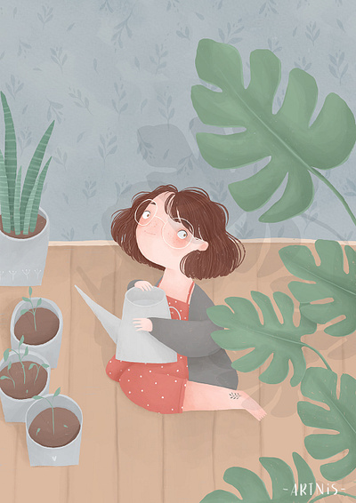 I love plants! girl illustration lifestyle ootd outfit plant plant lady