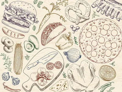 Food Illustrations drawing food illustration menu menu design pattern restaurant restaurant design