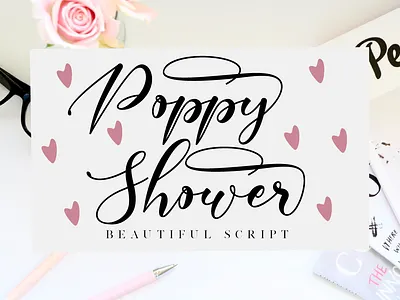 Poppy Shower app branding calligraphy elegant font girly lettering logo modern natural script sweet