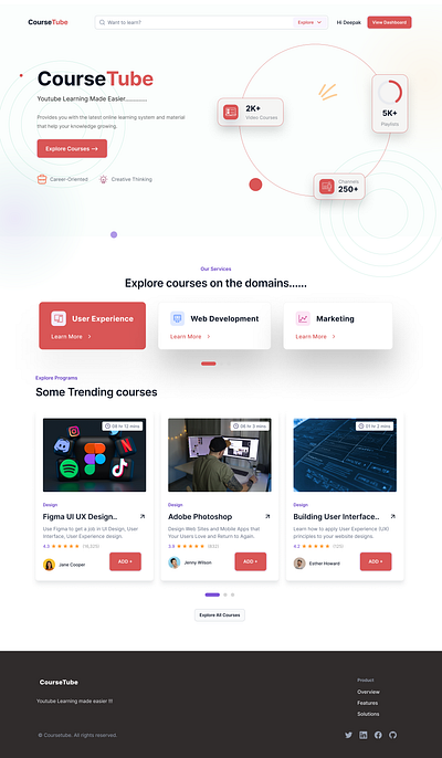 E-Learning Platform - CourseTube adobe design figma landingpage sketch ui uiux ux web