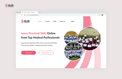 E-Lab Academy Healthcare Landing Page clean figma healthcare lab landing page medical minimal modern pink product design professional responsive ui ui design uiux unique web web design web2 website