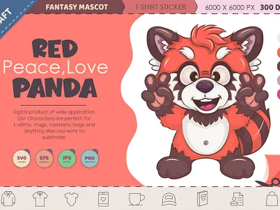 Cartoon Red Panda Peace, Love. adorable art bear cartoon character clipart comic design illustration mascot red panda sticker t shirt teddy vector