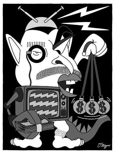 'The Electric Healer', November 2024, 24" x 18" absurdism animals cartoon character design creatures drawing editorial fine art humor illustration pop art satire social commentary surrealism