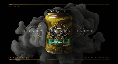 Mount Olive - Majestic Picklery custom gold goldfoil label label design labelart labeldesign packagdesign packaging pickle pickles print type typeography