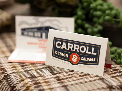 Carroll Design & Salvage Business Card badge branding business card folded business card identity illustration logo print design vintage