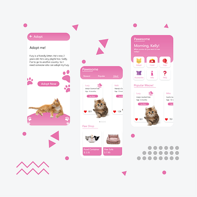 Pawesome - Cat Adoption & Store App (Repost) android animal appdesign application application ui cat design ios meow mobile mobile app online store technology ui uidesign user interface