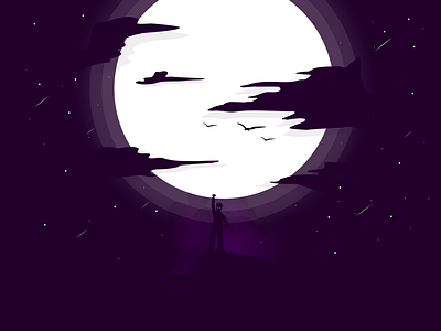 Courage! creative design design flat flat illustration flatdesign illustration moon night ninja vector