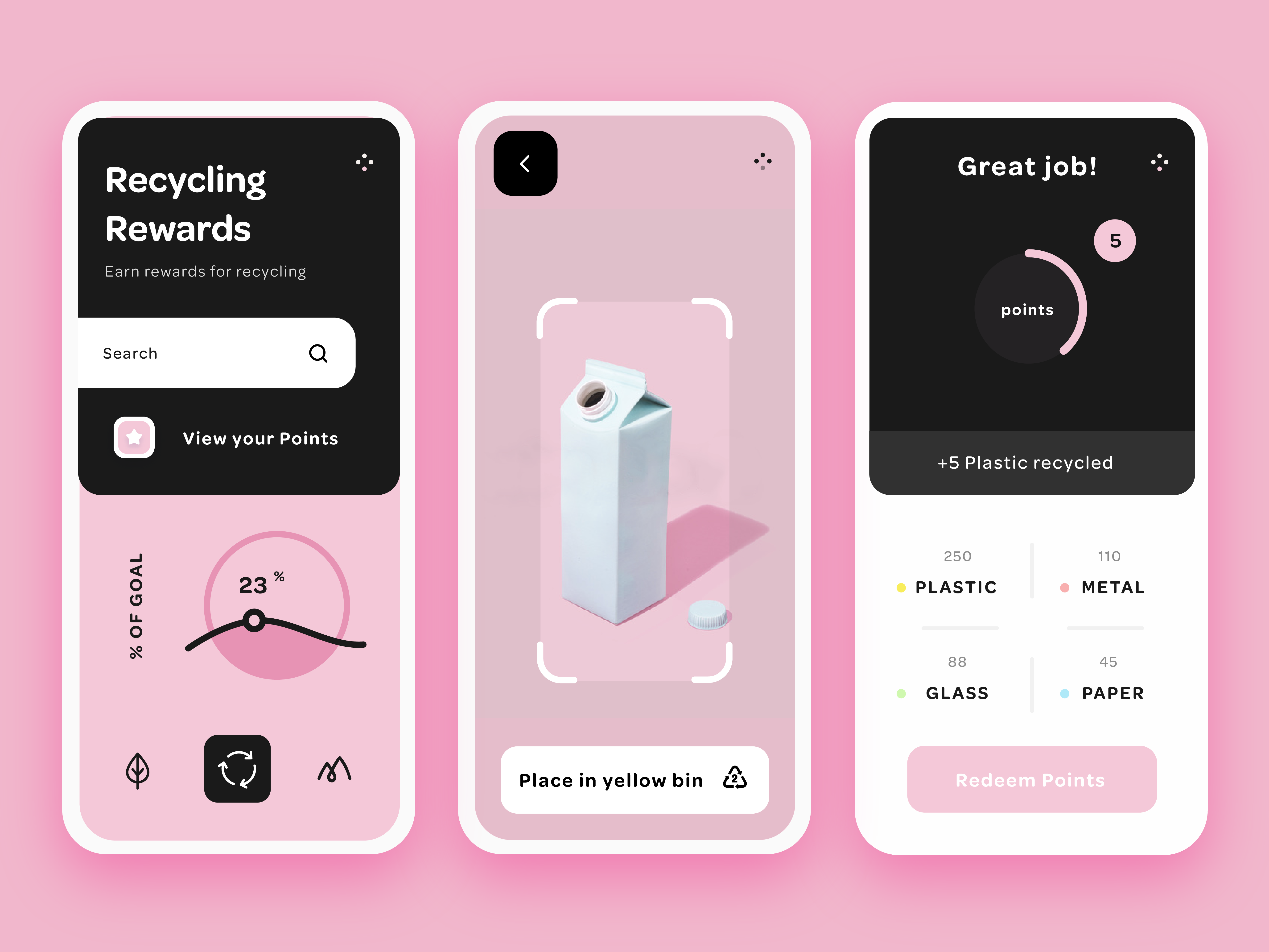 Example of Recycling Rewards App - Adobe XD Daily Creative Challenge