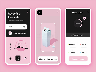 Recycling Rewards App - Adobe XD Daily Creative Challenge adobe xd app application card challenge concept daily design flat illustration logo minimal mobile mobile ui product design prototype ui ui design ux wireframe