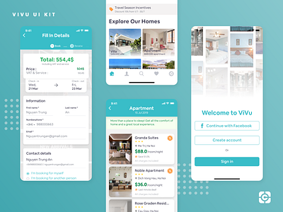 Vivu Hotel Booking App UI Kit app app design booking capi creative design hotel mobile ui kit uidesign vivu