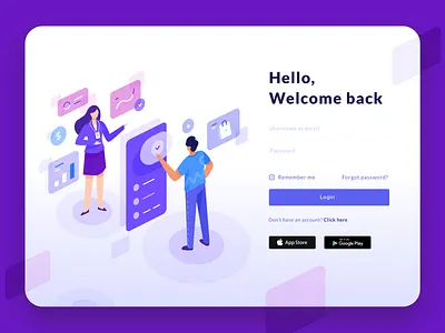 Login Page Illustration - Online Payment character design ecommerce flat illustration isometric login form login page money noansa online payment page payment purple ui web website