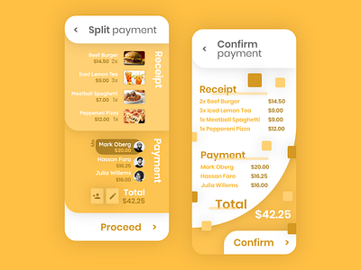 Split Payment app beige bill clean design mobile modern orange payment receipt restaurant rounded split ui ux white yellow