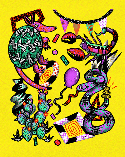 Desert Party animal animals animals illustrated armadillo desert desert animal design drawing graphic illustration illustrator pattern playful snake
