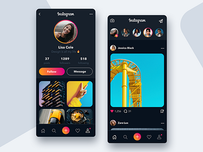 Instagram Dark Mode 📸- Mobile App Concept app app design application daily ui dailyui dark gradient mobile mobile app profile redesign ui ui design uidesign uiux user experience user interface ux ux design