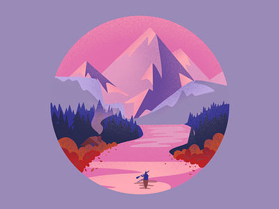 Canada 🍁 adventure canada color digitalart flat flatdesign gradient homepage homepagedesign illustration kayak landscape moutain procreate procreateapp river ui vector violet