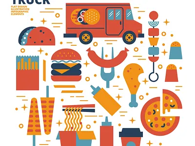 Food truck babeq burger design food and drink food truck illustration illustration design noodle pizza taco vector