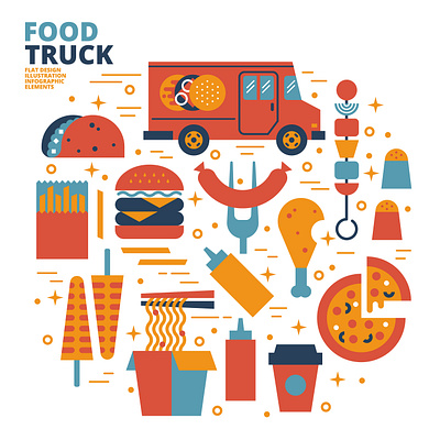 Food truck babeq burger design food and drink food truck illustration illustration design noodle pizza taco vector