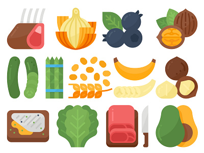 Healthy food app banana beef berry chicken chicken breast design diet fiber food healthy icon illustration onion ui ux vector vegetal vitamin web