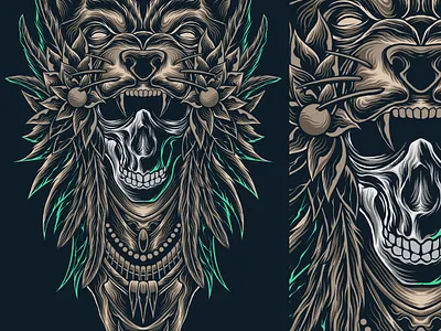 lion ornament art artwork culture design drawing illustrator indian lion ornament skull