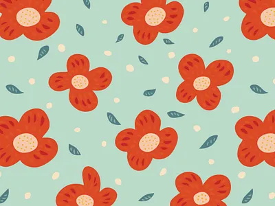 Simple orange flowers botanical floral flower flowers illustration minimal minimalist minimalistic nature pattern vector