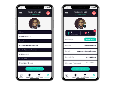 Naija-Wins Profile Screen animation app design edit game interaction interaction design ios lottery pixeldahn profile profile page ui uiux ux web website