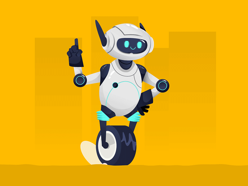 riding robot 2d after effects animated animation chatbot droid flat gif illustration riding robot vector web