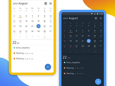 Light & Dark Calender app calendar dark light theme ui