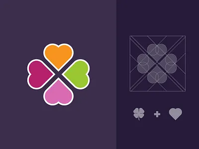 CLOVER branding colorful flat design four leaf clover heart heart logo illustration logo logo design thicklines vector