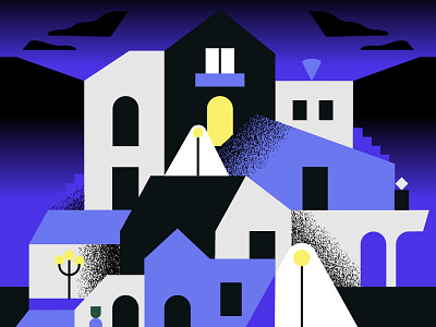 City lights 🌃 city city illustration cityscape flat geometry grain house illo illustration light lighthouse lights night nightlife shapes street lamp vector