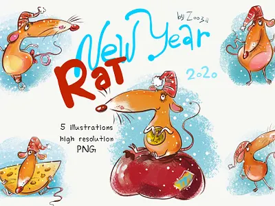 New Year Rat holidays illustration mouse new year rat rats retro snow winter