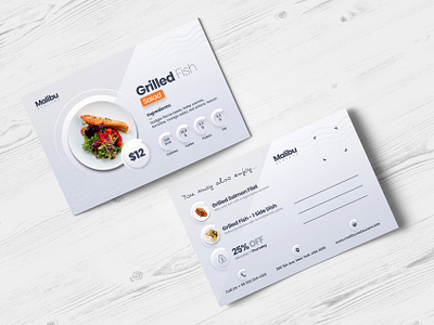 Malibu Seafood Postcard PSD branding design graphic minimal modern photoshop postcard print product restaurant seafood stamp