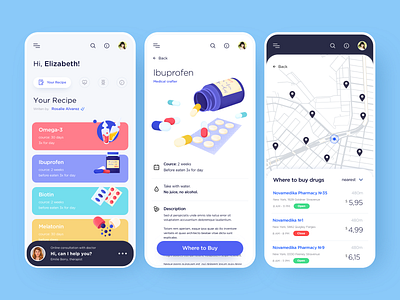 Mobile app - Online Pharmacy app clean colors design illustration mobile product product design ui ux vector