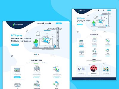 Website designe My Advertising Agency advertising agencies blue build website clean design green icons illustration minimalistic social media ui web webdesign website website concept website design