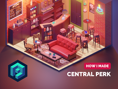 Central Perk Tutorial 3d blender diorama fanart illustration isometric low poly lowpoly lowpolyart tutorial