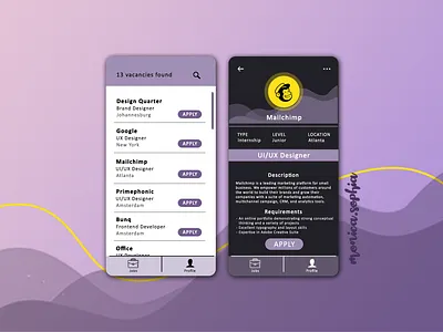 050 Job Listing daily 100 daily 100 challenge dailyui dailyuichallange graphic job job application mailchimp purple typography ui yellow