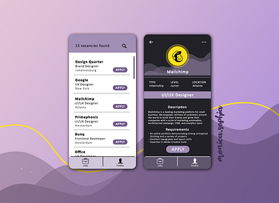 050 Job Listing daily 100 daily 100 challenge dailyui dailyuichallange graphic job job application mailchimp purple typography ui yellow