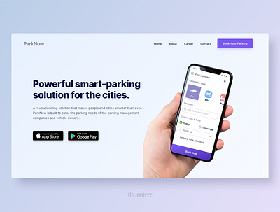 Parking App Landing Page agency android app app design apple banner clean desktop ecommerce illuminz ios landing design landing page parking app typography ui uiux web design