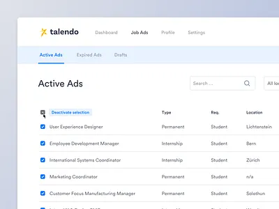 Table data view ads bulk action check checkmark dashboard data finance fintech job board jobs light table ui user interface ux view