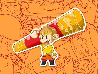 Monkey King character cloud illustration immortal monkey monkey king orange stick sticker wukong