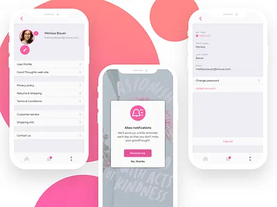 GoodThoughts iOS app app application human centered design ios lifestyle moodapp moodboard notifications popup user profile