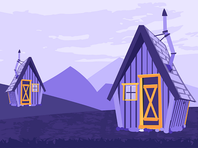 Purple Valley dark designer freelance freelance illustrator hills home house landscape landscape illustration mountains purple valley village life village view wooden home